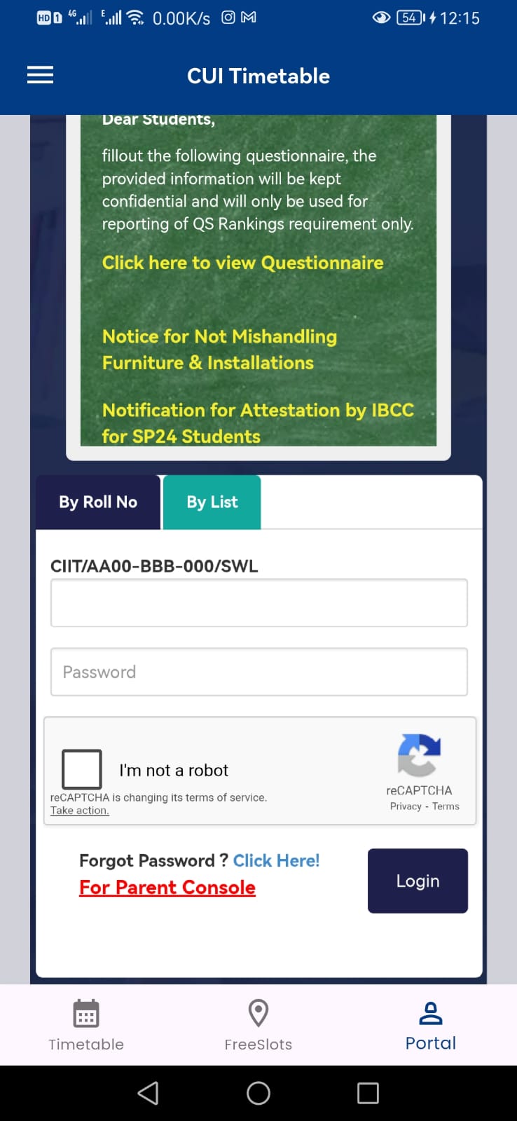 CUI Timetable Screenshot 2