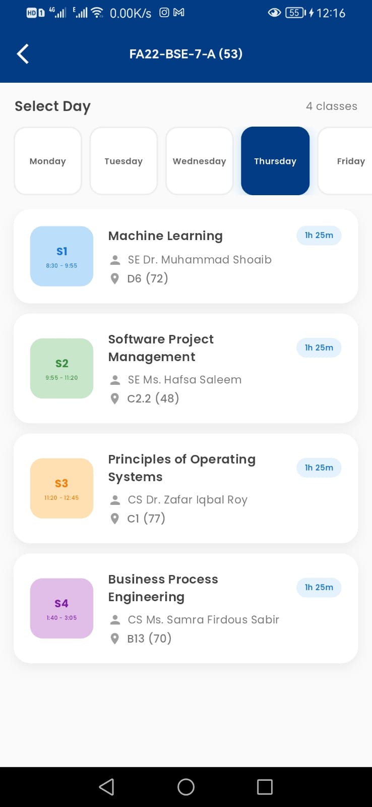 CUI Timetable Screenshot 1